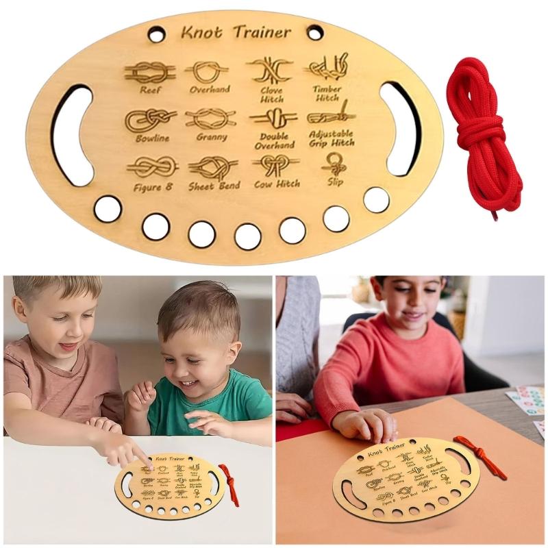 Learn to Tie Knot Training Board 12 Knotting Methods for Beginner Kid Wood Knot Tying Trainer Board for Outdoor Camping