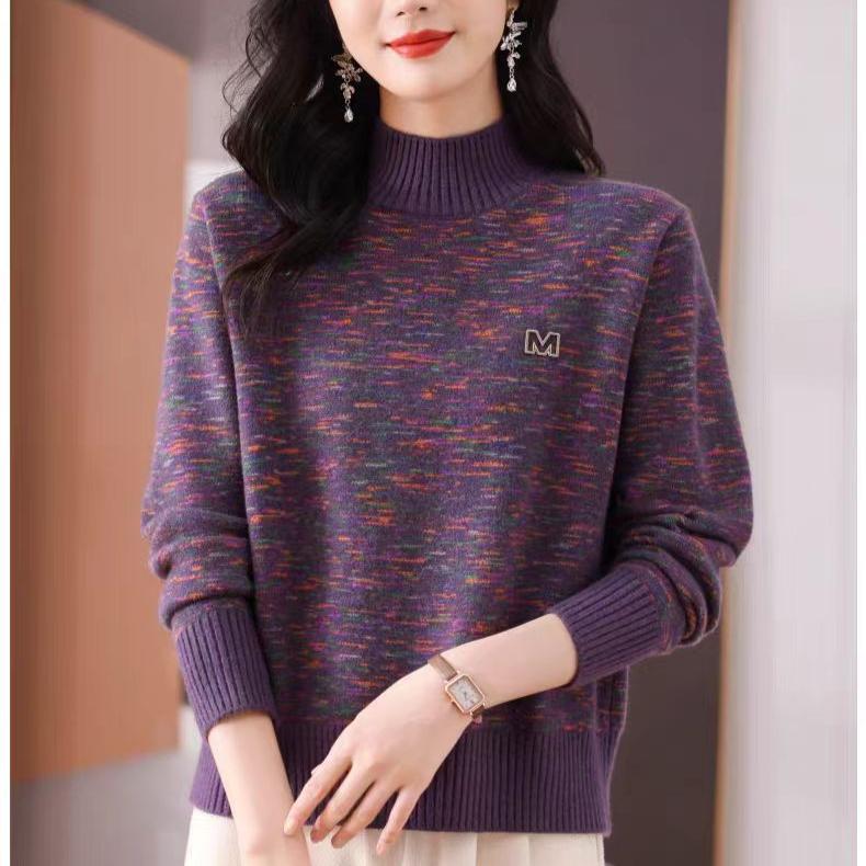 Cashmere Sweater Women Half Turtleneck Pullover Thickened Knitted Sweater and Loose Solid-colored Base Layer
