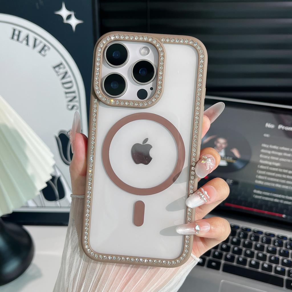Apple 16 ProMax Flash Drill Mobile Phone Case Suitable for IPhone 15 Transparent Rhinestone 17 Magnetic PC Hard Case Protection Case