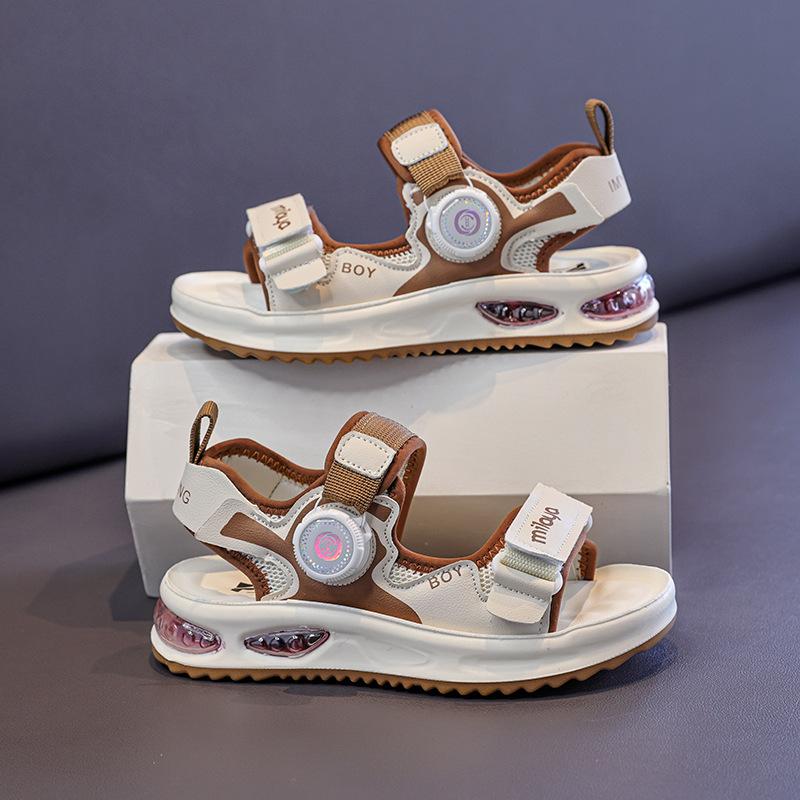 Boys Summer Sandals Non Slip Breathable Soft Sole Sports Sandals Elastic Strap Beach Shoes with Buckle for Kids