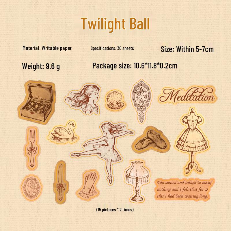 Yuxian Flowing Years Retro Sticker Pack: 30 Sheets, 4 Styles for Journals & Collages.