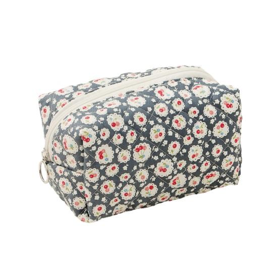 Cute Cherry Makeup Pouch Small Quilted Cosmetic Organizer Aesthetic Puffy Travel Toiletry Bag Cotton Pencil Purse with Zipper for Women Girls