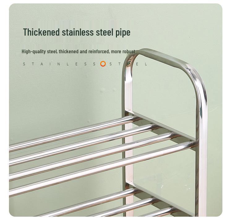Stainless Steel Multi-layer Shoe Rack, Space-Saving Floor-Standing Shelf for Home and Dormitory Entrance.