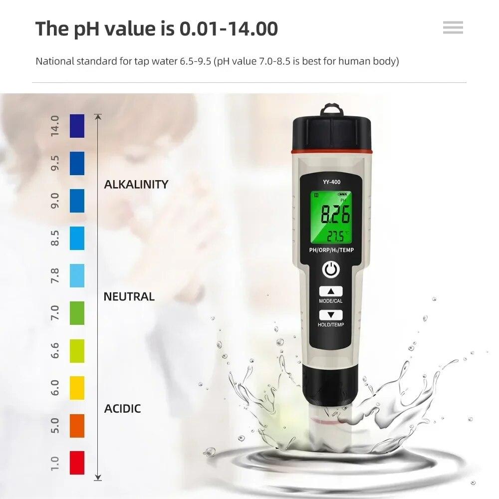 4 in 1 PH ORP H2 Temperatur Wasserstoff-reiche Meter Tragbare Stift Wasser Qualität Reinheit Detektor für Aquarium Pool Hydrokultur