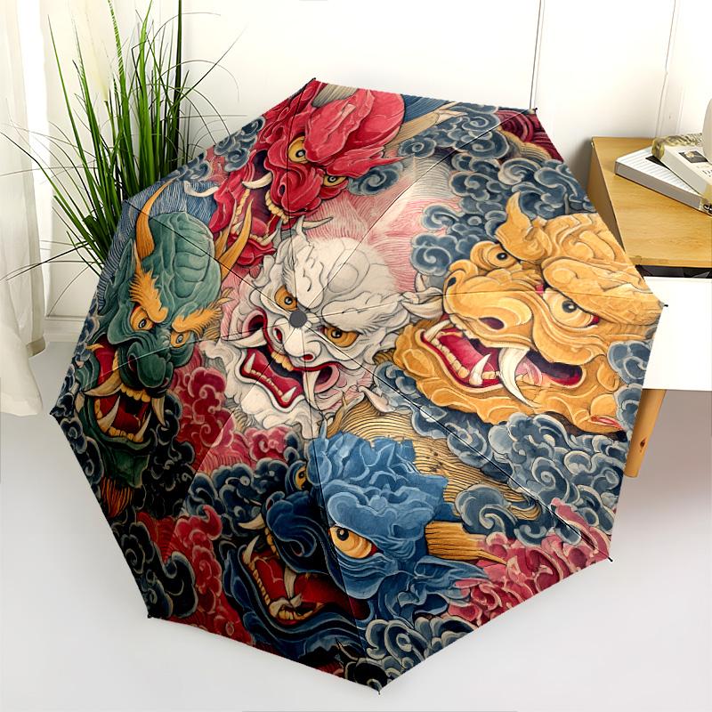 Demon Pattern, Automatic Folding Umbrella, Portable and Foldable Design, 8 Ribs, a Christmas or Birthday Gift.