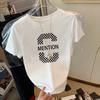 Dark Gray Cotton Shoulder Crew Neck Short-sleeved T-shirt Women's 2025 Summer New European Loose Niche Top Ins Tide