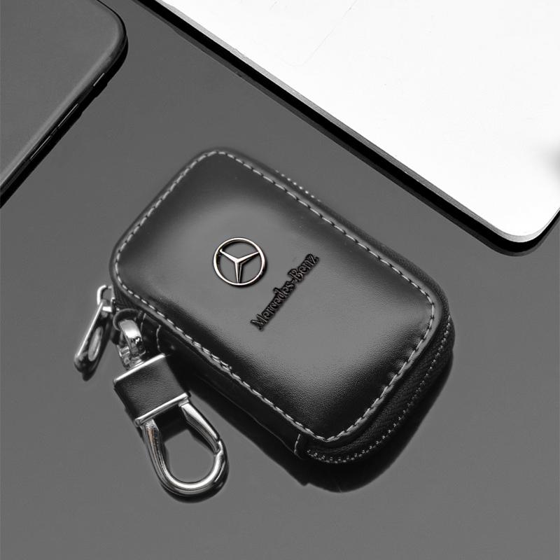 Leather Car Key Fob Case Cover Keychain Zipper Bag Protection Shell For Mercedes Benz W204 W205 W212 W213 W221 W177 W246 GLC GLA PA9
