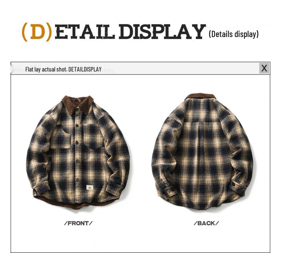 Giacca Camicia a Maniche Lunghe Plaid in Flanella di Agnello Unisex Autunno-Inverno - Fresca Vestibilità Larga Giapponese
