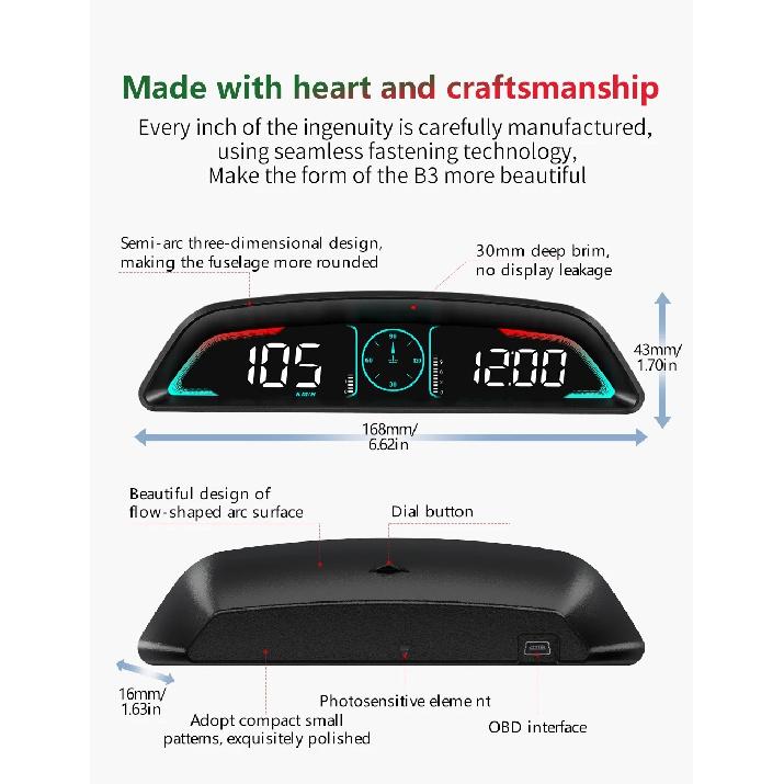 B3 Head Up Display OBD2 GPS Digtial HUD Car Gauge Speedometer Tachometer Water Temp Fuel Consumption Voltage Car Electronic