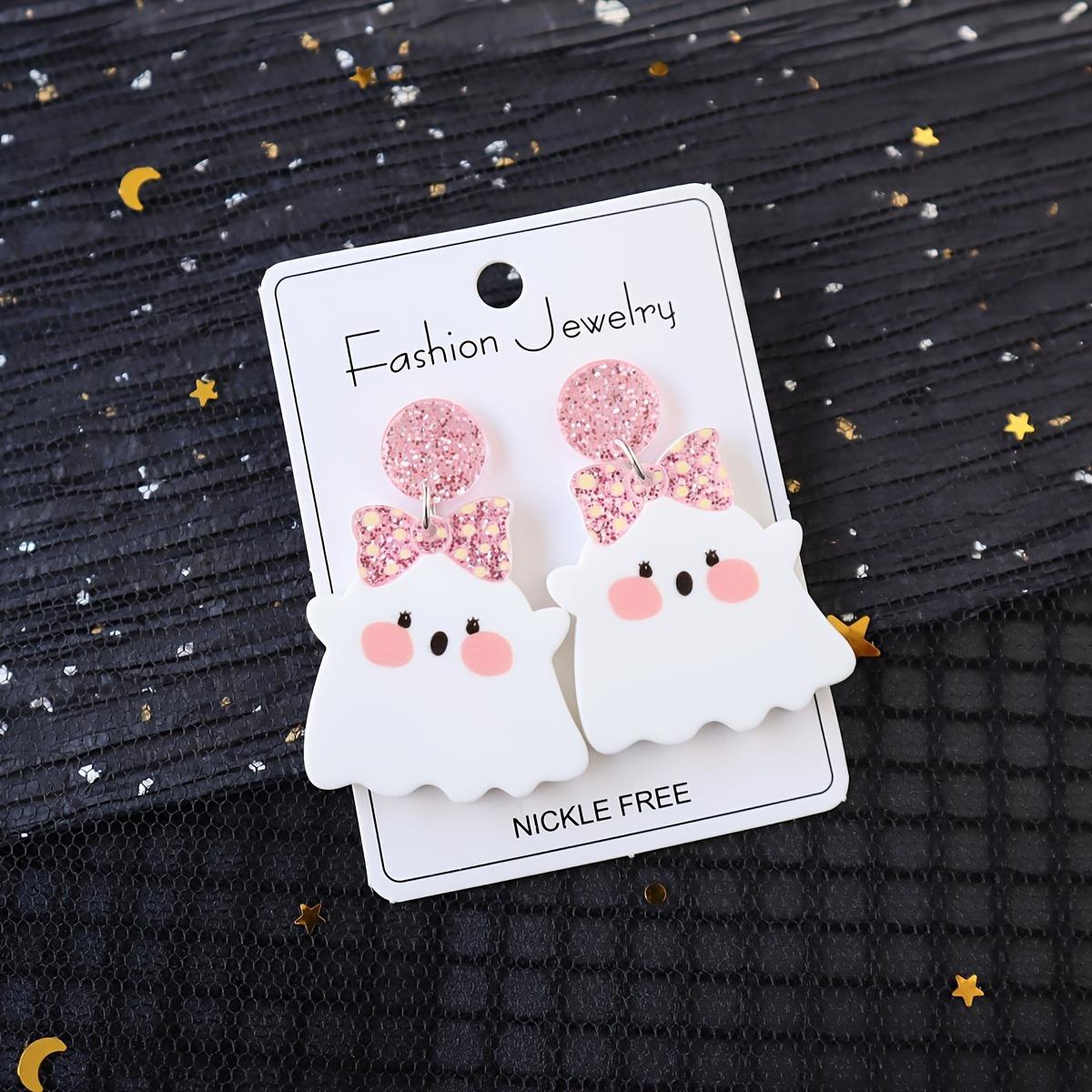 

Acrylic Bow cute little ghost Halloween Earrings