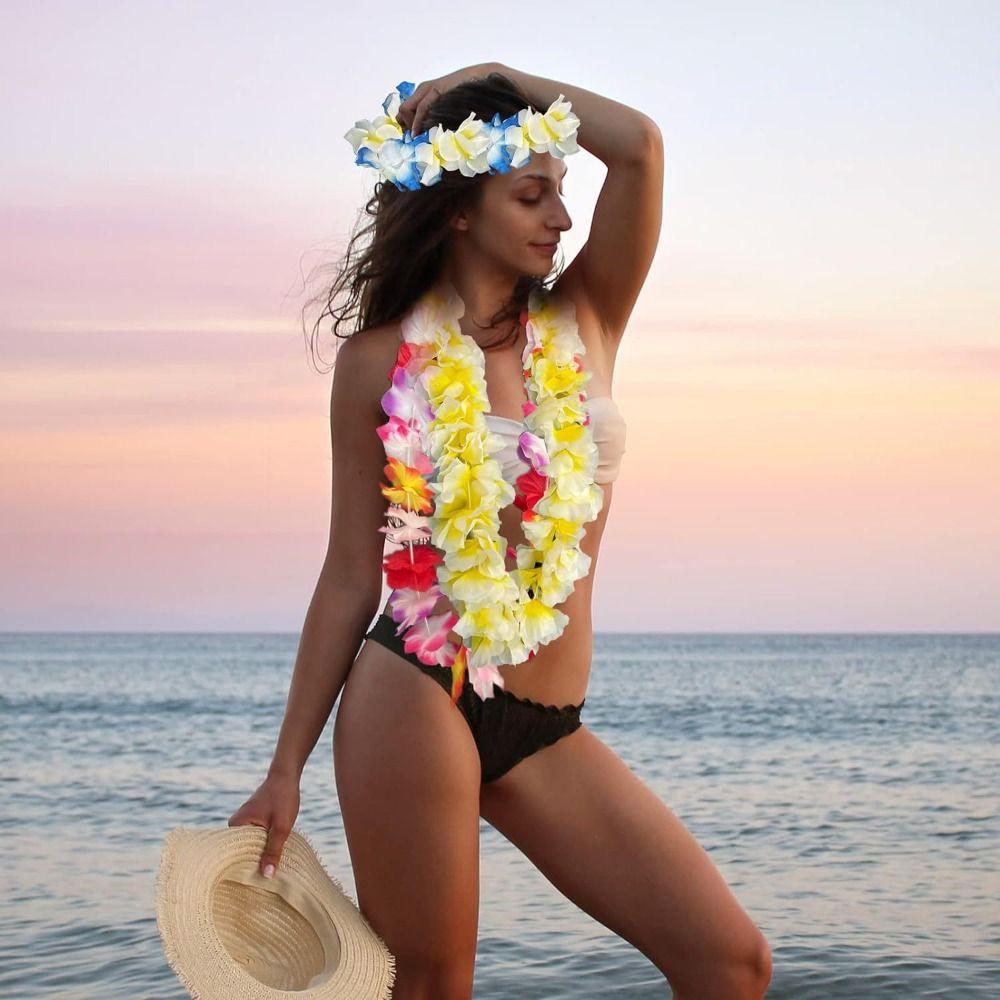 24/50/100Pcs Colorful Hawaiian Leis Vibrant Artificial Silk Flower Necklace Reusable Beach Holiday Hawaii Flower Lays