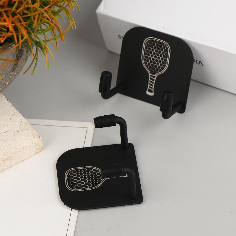 2Pcs Universal Pickleball Racket Holder Wall Mounted Racket Rack Stainless Steel Wall Hook Badminton Racket Holder