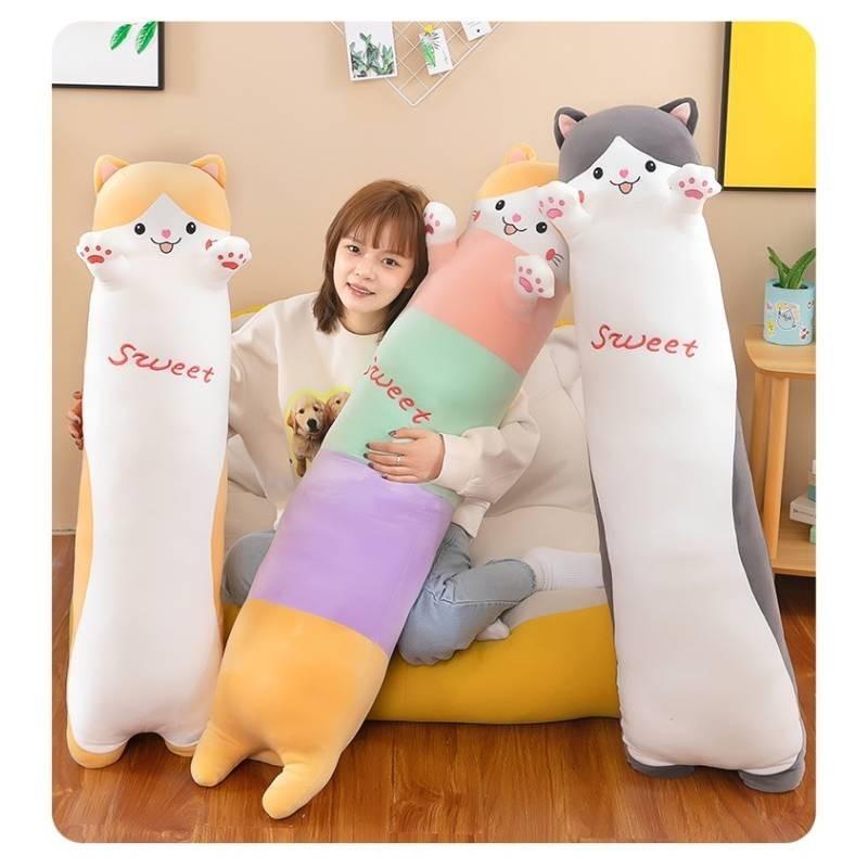 Long Cat Plush Pillow Snuggly Hugging Toy For Girls Perfect Bedtime Companion**
