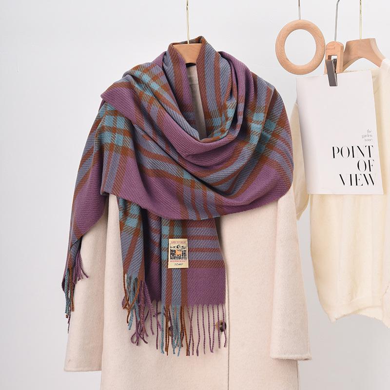 Korean Imitation Cashmere Tassel Plaid Couple Scarf Women's Autumn and Winter New Warm Student Shawl Neck Protector Scarf