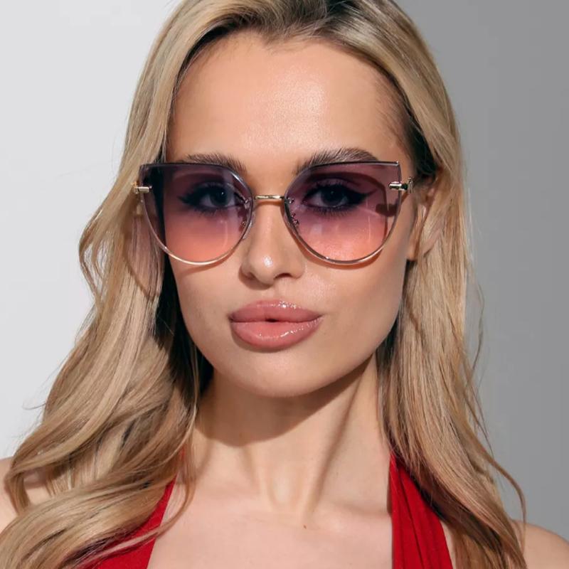 Protective Glasses 2pcs Frameless Oversized Cat Eye Sunglasses Female Metal Frame Gradient Sun Glasses Outdoor UV400 Eyeglasses