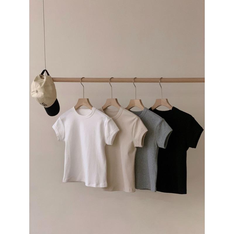 Slim Round Neck Solid Color Clean Short-sleeved T-shirt