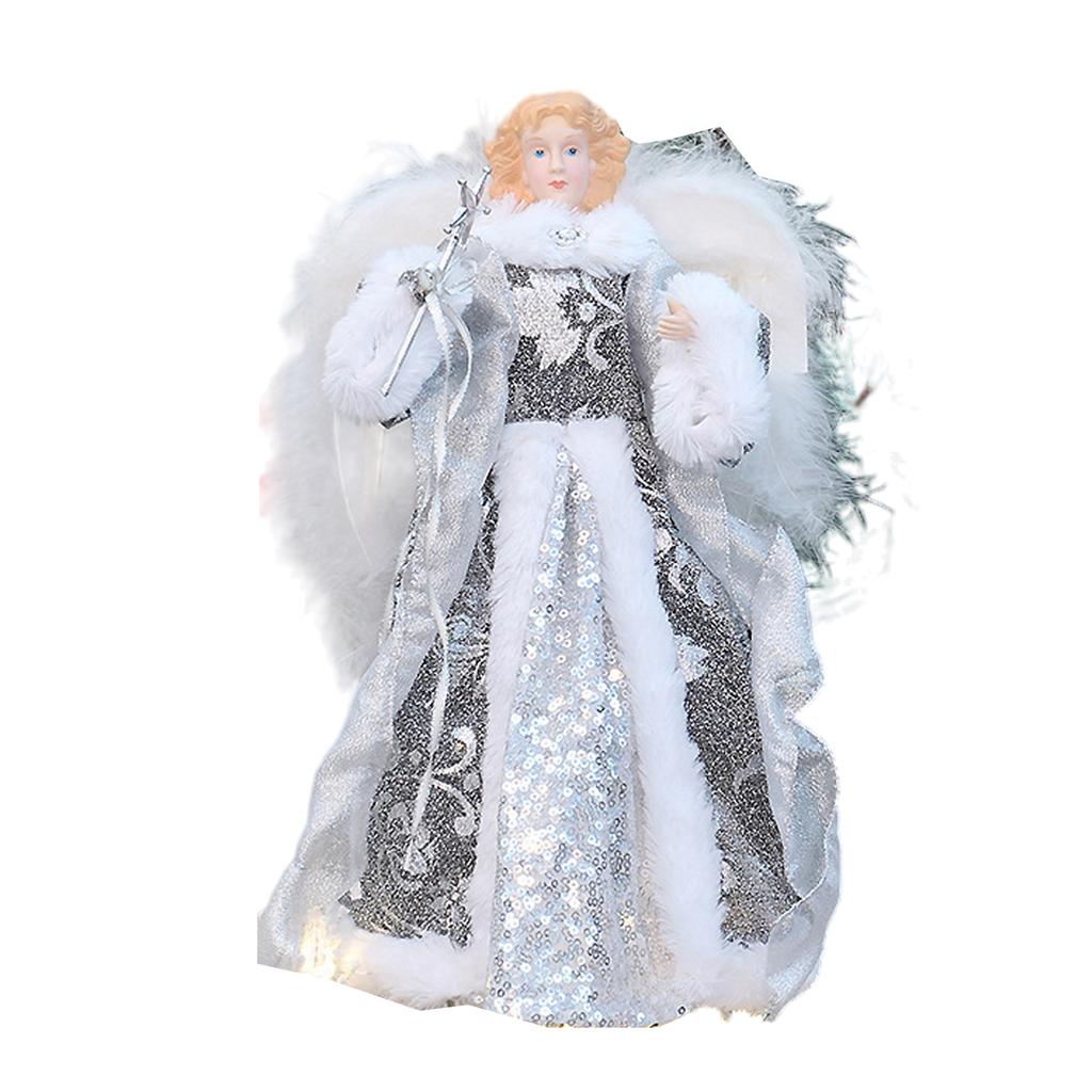 New Angel Treetop 12inch Christmas Ornament Angel Figurine Christmas Tree Topper for Holiday Desktop Living Room Bedroom Bar