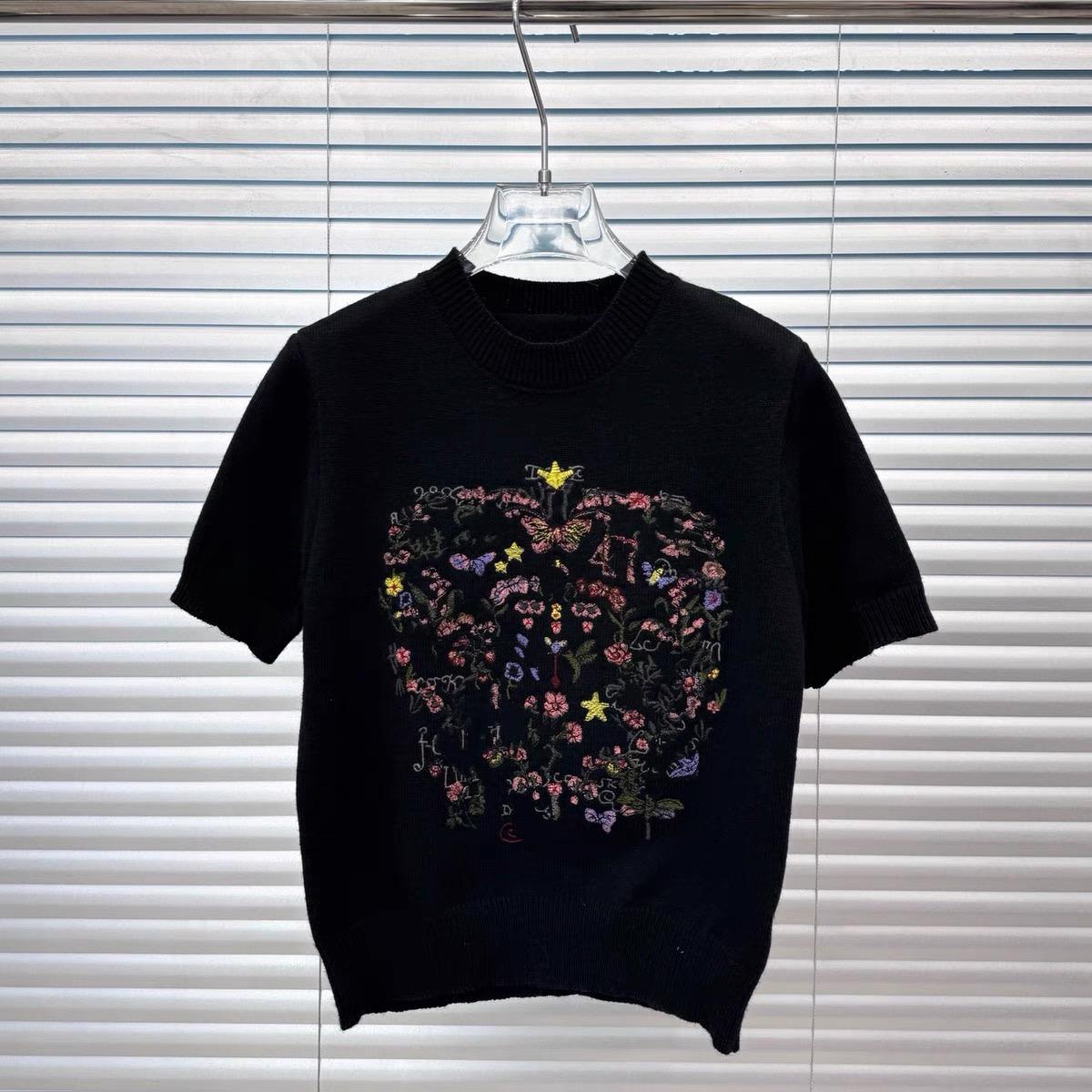 

Летний женский свитер с круглым вырезом и коротким рукавом с вышитыми цветочными буквами, пуловер, топы One Size чёрный