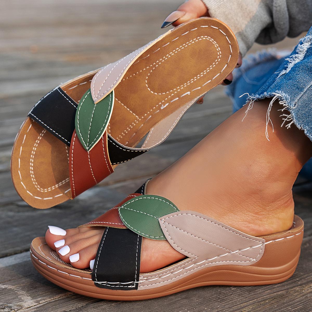 

Women Slippers 2025 Summer Shoes Woman Mix Color Heels Sandals Summer Women Elegant Heeled Footwear Slippers slides Women 36