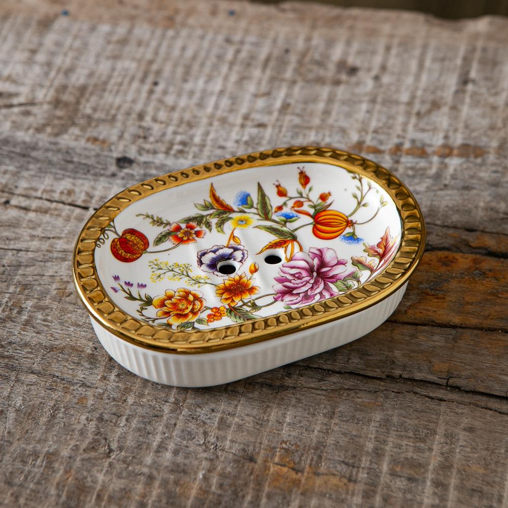 American Style Ceramic Soap Box Double Layer Drainage Bathroom Soap Holder Unique Design