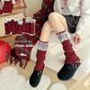Angora Red Lolita Lace Calf Socks for Women - Korean Style Autumn/Winter Ballet Leg Warmers, Perfect for New Year and Christmas.
