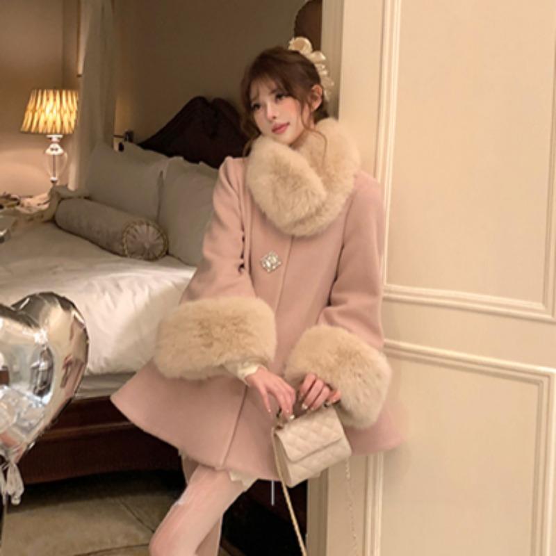 

Зимняя новая женская элегантная универсальная шерстяная куртка-накидка S розовый