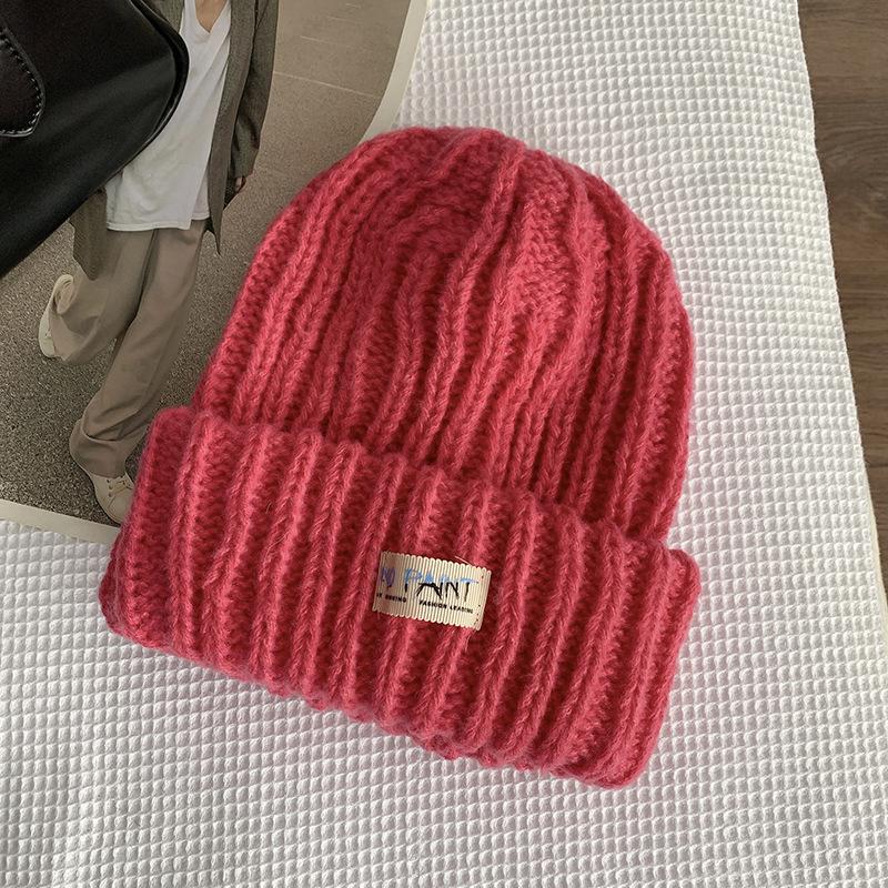 Big head circumference loose round face suitable wool hat women's winter warm face small knitted hat