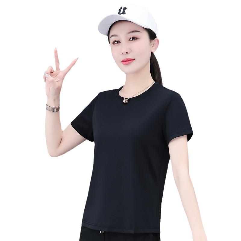 Tricou de vară cu mânecă scurtă pentru femei, mătase de gheață cu uscare rapidă, de exterior, respirabil, casual, sport, larg, subțire, cu mânecă pe jumătate