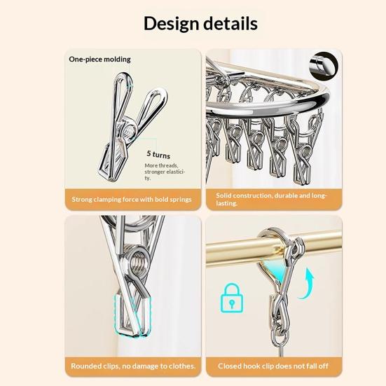 Clothes Drying Rack with Clip Strong Clamps No Rust Dryer Durable Stainless Steel Hanger for Socks And Underwear