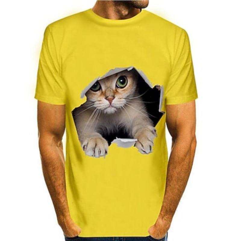 Men s Animal Cat Graphic Prints Shirt T shirt Tee Short Sleeve T shirt 3D Print XXS