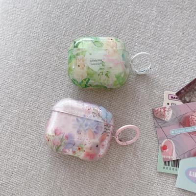 Ins Wind Korean Spring Flower Rabbit Suitable for Airpods4 Protective Case Airpodspro3rd Generation Apple Earphone Case 2nd Generation Wireless