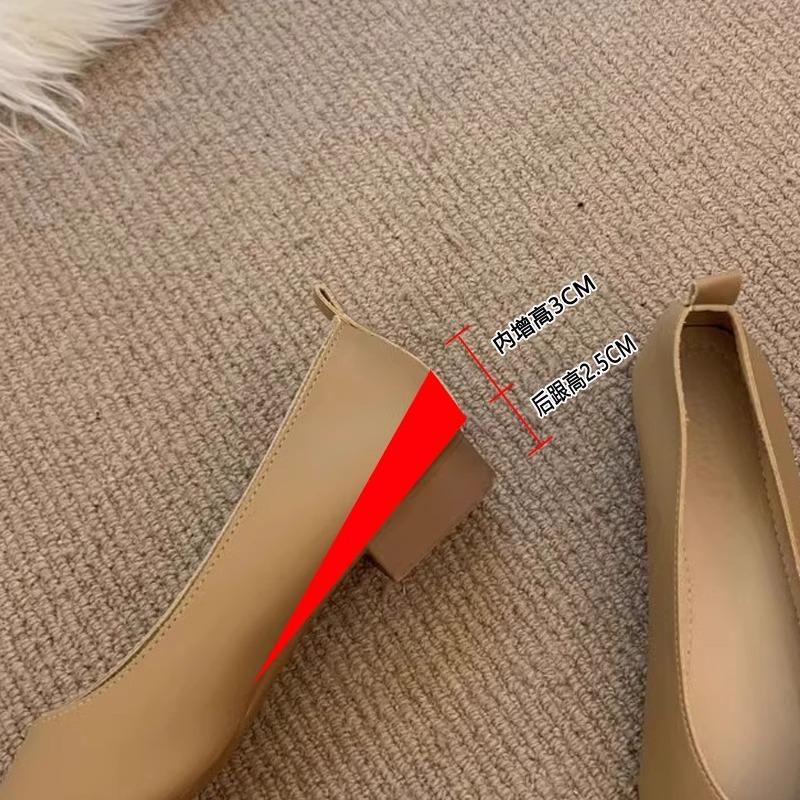 Super soft~ Small inner height increase single shoes women's 2025 new light mouth thick heel square head grandma shoes soft sole Doudou shoes