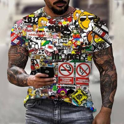 Graffiti Comic Explosion 3D Full Body Trojrozměrný tisk Léto Hip-hop Zábavná Osobnost Pánské tričko s krátkým rukávem Top