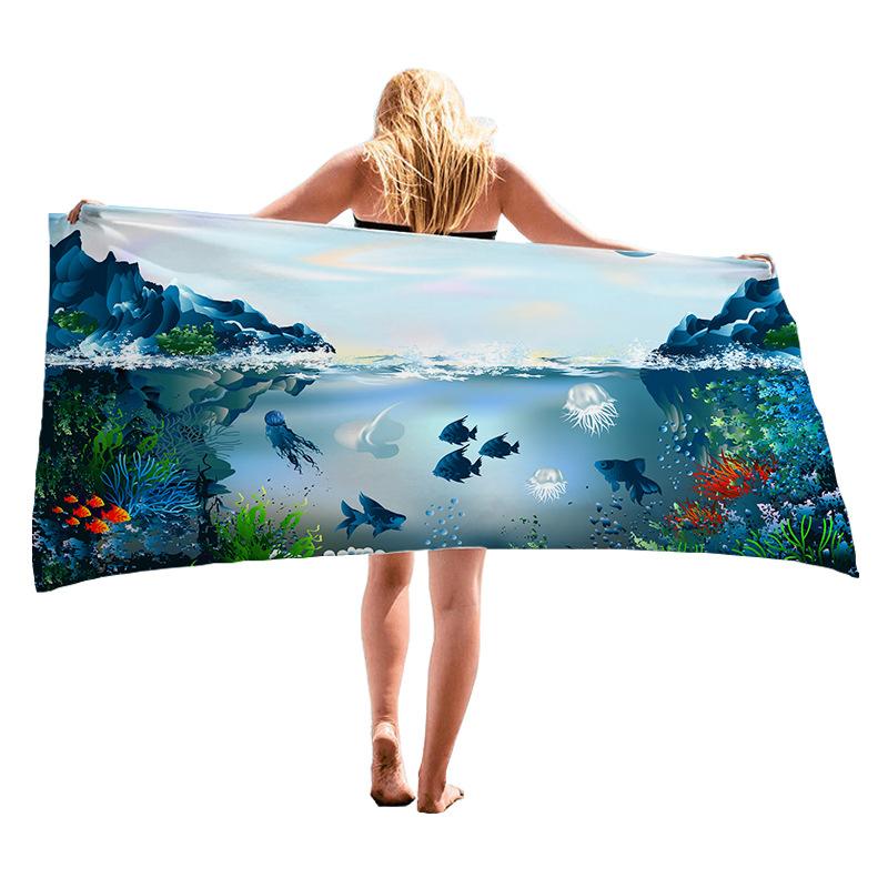 Underwater World Series Digital-printed Polyester Superfine Fiber Double-sided Fleece Beach Vacation Bath Towel, Beach Towel