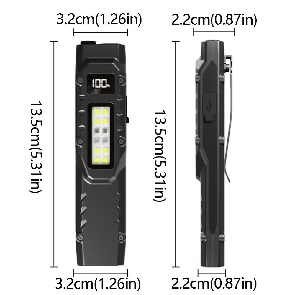 Digital Display LED Ultra-thin Flashlight 1100 Lumens IPX4 Waterproof Slim Pocket Flashlight Double Switch Portable