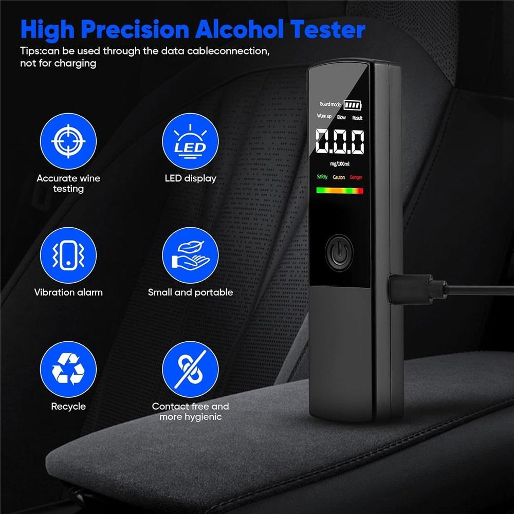 Alcohol breathalyzer, 2-in-1 portable contactless alcohol tester, with LCD screen and protection mode, high-precision breath tester