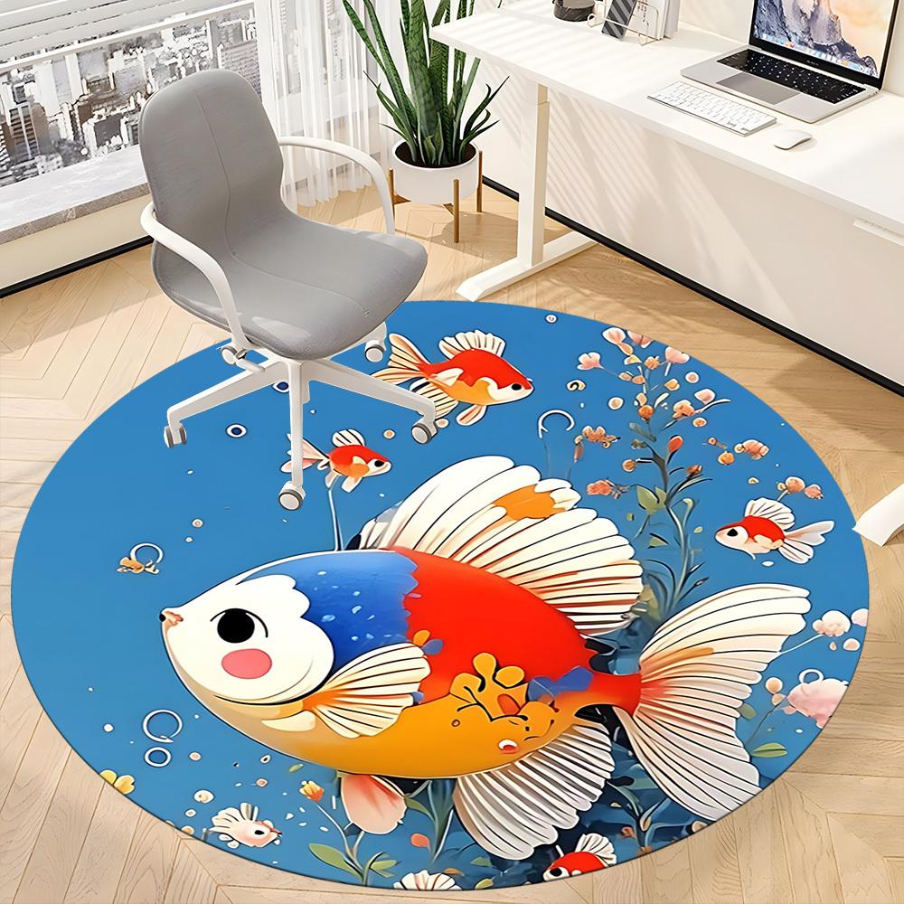 1 Stück Goldfisch Ozean Büro Runder Teppich, Indoor-Matte Geeignet für Büro, Unter Bürostühlen Schlafzimmer Wohnzimmer Heimdekoration, Zimmerdeko