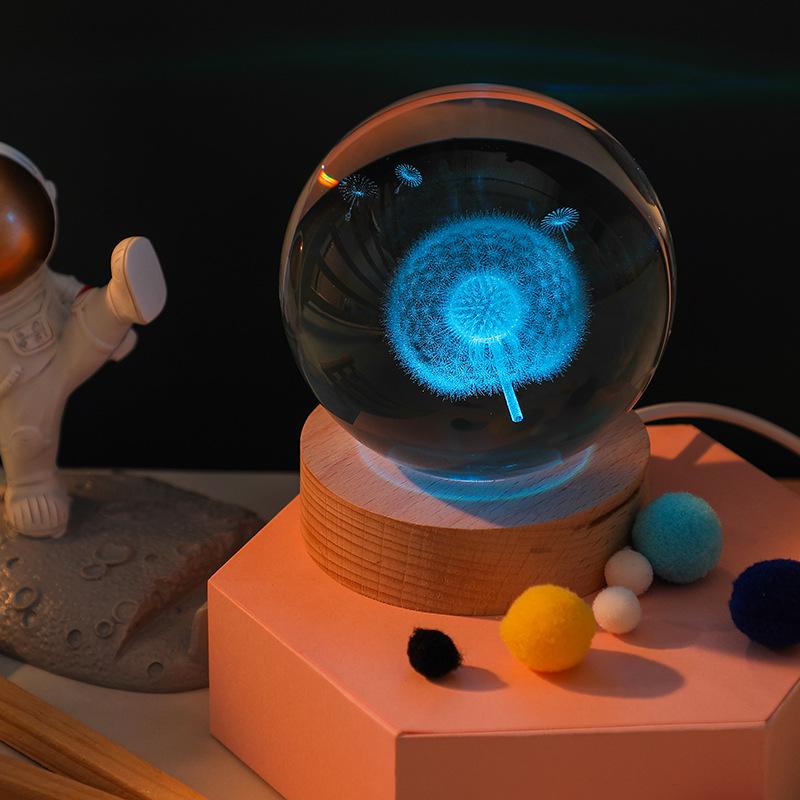 3D Galaxy Crystal Ball Night Light with Color-Changing Base - Unique Starry Sky Gift