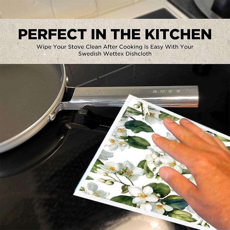 6PCS Flowers Print Swedish Dishcloths Eco-Friendly Kitchen Rags Absorbent Dish Towels Reusable Washable Cleaning Cloth