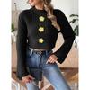 Womens Cropped Hand Crochet Sweater Floral Beaded Mock Neck Long Sleeve Streetwear