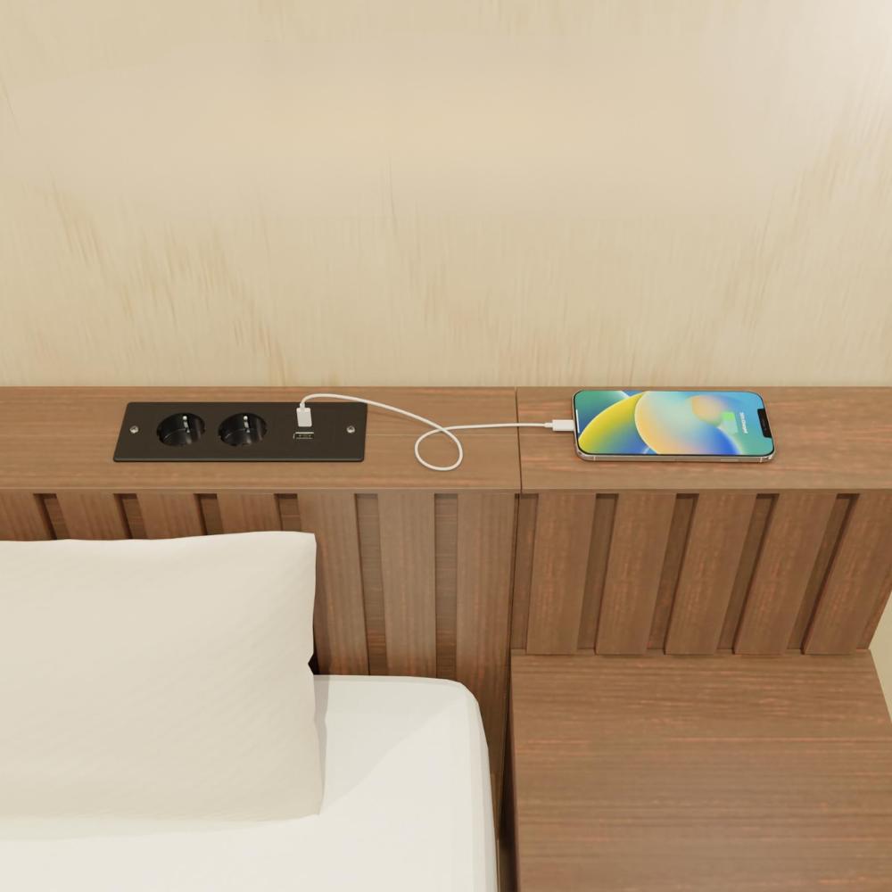 Recessed Power Strip with 2 Sockets USB A USB C Ports Embedded Furniture Charging Station for Desk Nightstand Cabinet