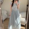 New Design Wrinkled Square Neck Short-sleeved Women's Summer Spice Girls Short Tight and Thin Pure Desire Dress Women's Clothing