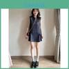 Vintage Style Sleeveless Denim Dress With Knit Fabric For Summer Casual Wear
