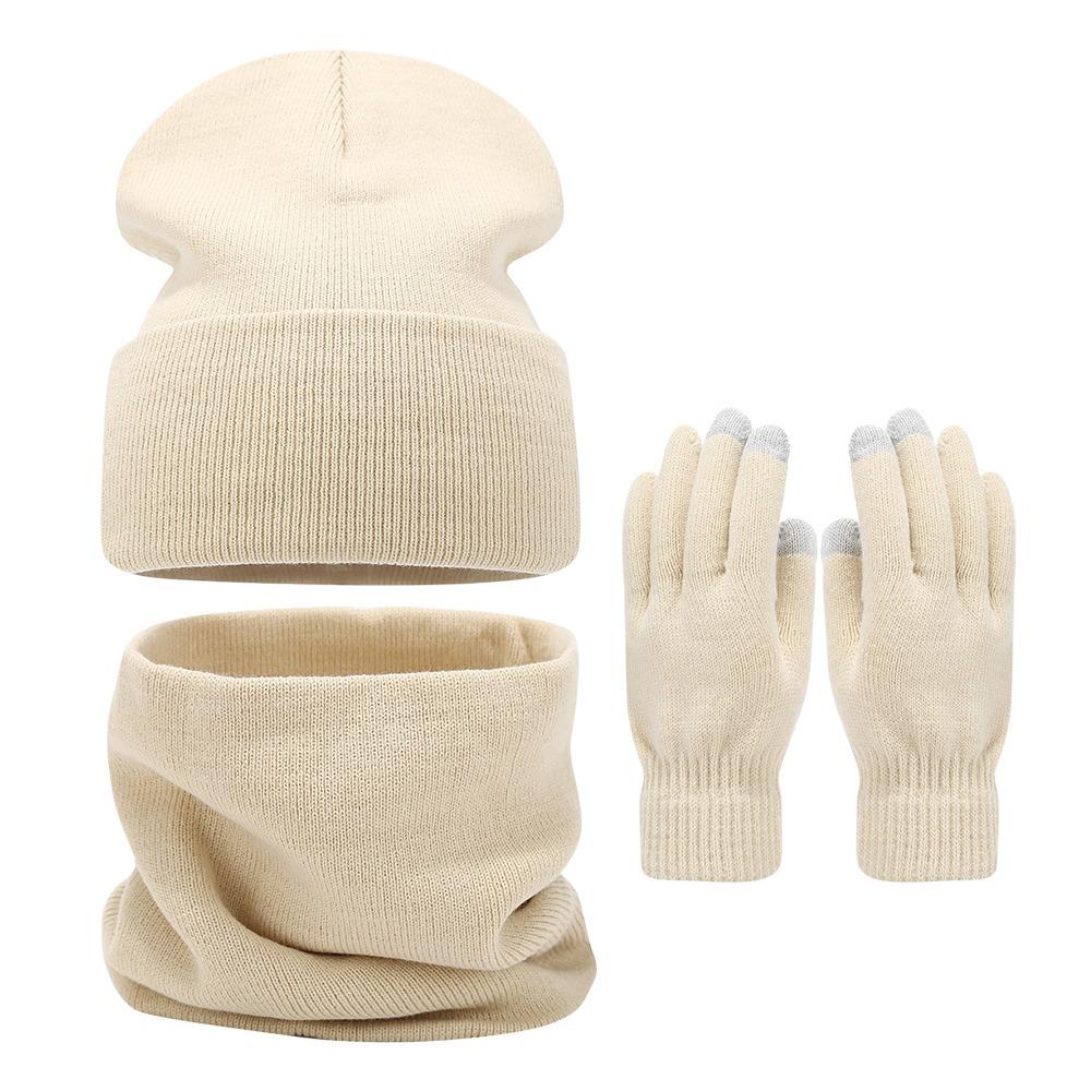 3Pcs/Set Windproof Knit Beanie Snood Set Thicken Scarf Neck Warmer for Men Women
