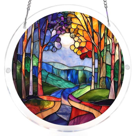 Acrylic Jigsaw Puzzle Suncatcher Large Colorful DIY Sun Catcher Kit for Adults Stained Glass Style Window Hanging Ornament for Home Garden Decor