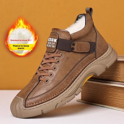 Winter Plush Warm Snow Boot Genuine Leather Shoes Hiking Shoes High Top Work Shoes Men Non-slip Outdoor Men's Ankle Boots Casual