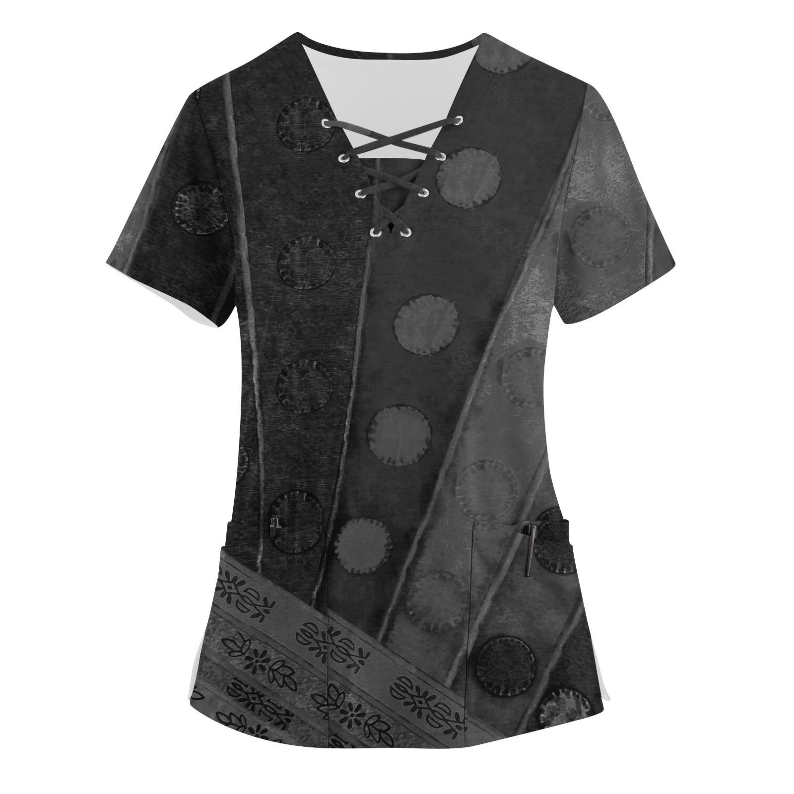 

Большие размеры, печатные рабочие униформы, топы для женщин, перекрестный V-образный вырез, ретро-принт, короткий рукав, забавные футболки, рабочая одежда, футболка с карманами M