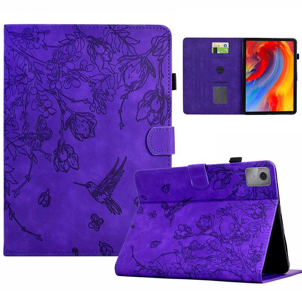 

For Lenovo Xiaoxin Pad 11 2025 Case Flower Bird Imprinted Card Holder Leather Tablet Cover Purple
