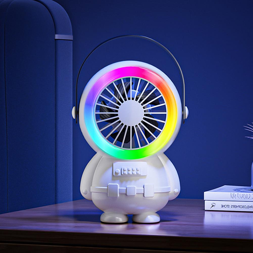 Astronaut Mini Fan USB Rechargeable Spaceman Small Desktop Fan 3 Speeds Cooling Personal Fan for Home Office Travel Dormitory