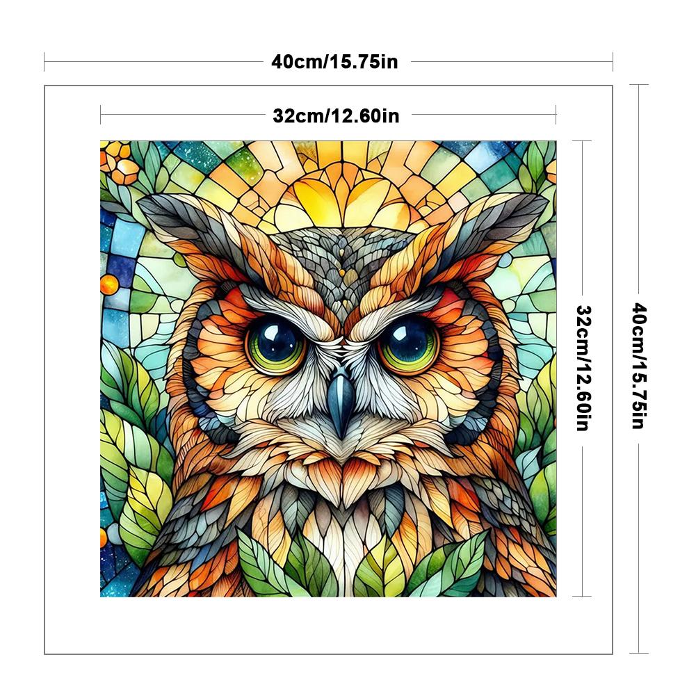 Full Embroidery Eco-Cotton Thread 11CT Print Stain Glass Owl Cross Stitch